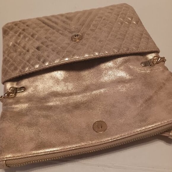 MADISON WEST Carly Crossbody Rose-gold Metallic Foldover Bag Clutch, Used - Picture 8 of 11